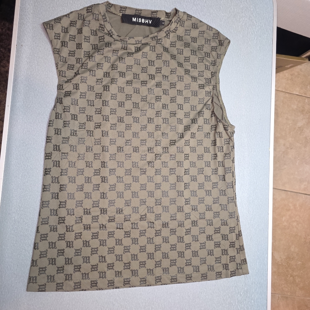 MISBHV Sleeveless Monogram Tank Top Men’s M Olive Gothic Logo Stretch